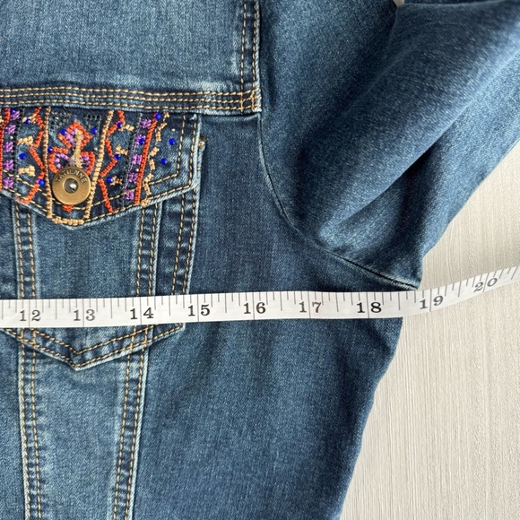 VTG TATIENNE Embroidered Rhinestone Jean Jacket S Medium Wash Trucker Stretch - Picture 9 of 14